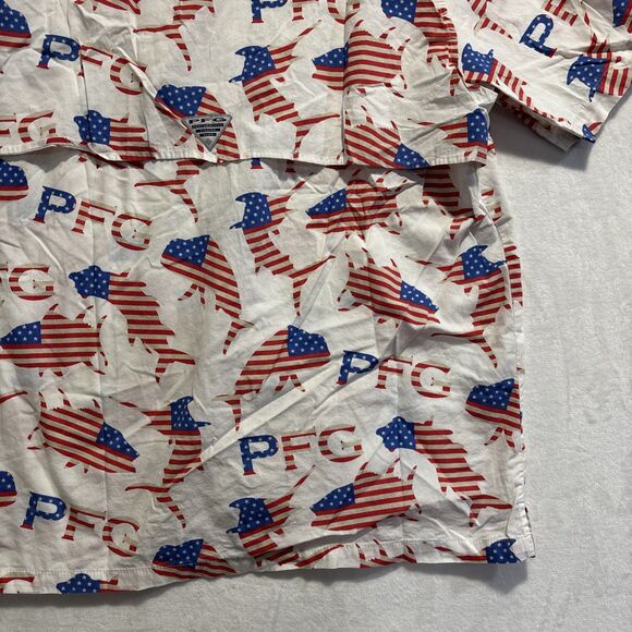 Columbia PFG American Flag Fish Shirt Men's Red White Blue Short Sleeve Large - Picture 11 of 14